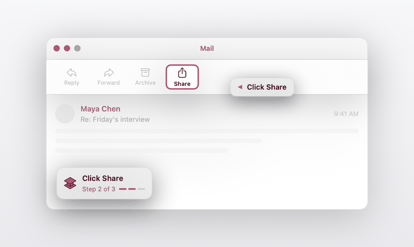Lectere's on-screen guidance — the next button to click, ringed with a callout